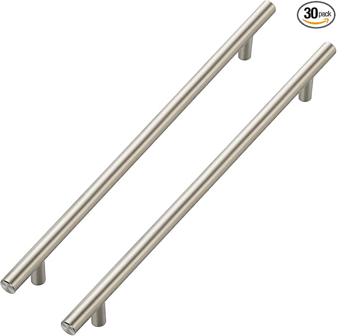 JOY DECOR 30 Pack Cabinet Handles, Brushed Nickel Cabinet Pulls, 10 in Hole Center Kitchen Cabinet Handles, Stainless Steel T Bar Handles for Dresser Drawers