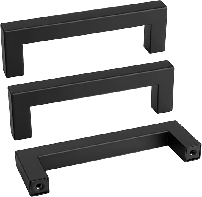 goldenwarm 150 Pack 3-3/4 Inch Black Cabinet Handles Matte Black Drawer Pulls Stainless Steel Cabinets Hardware Square Bar Modern for Kitchen Bathroom Cupboard