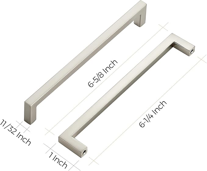 Ravinte 30 Pack Solid 6-1/4 Inch Center to Center Slim Square Bar Drawer Handles - Brushed Nickel Drawer Pulls - Kitchen Cabinet Hardware