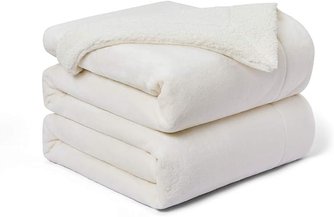 Walensee Sherpa Blanket (Throw Size 50”x60” Off White) Super Soft Fleece Plush Blankets for Bed, Couch, Sofa, Fuzzy Warm Cozy Microfiber Flannel Lightweight Throw Blanket for Adults, Man, Woman