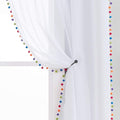Treatmentex White Linen Sheer Curtains for Living Room 95" Long Colorful Pompoms Kids Window Draperies for Nursery Room Baby Voiles 2 Panels