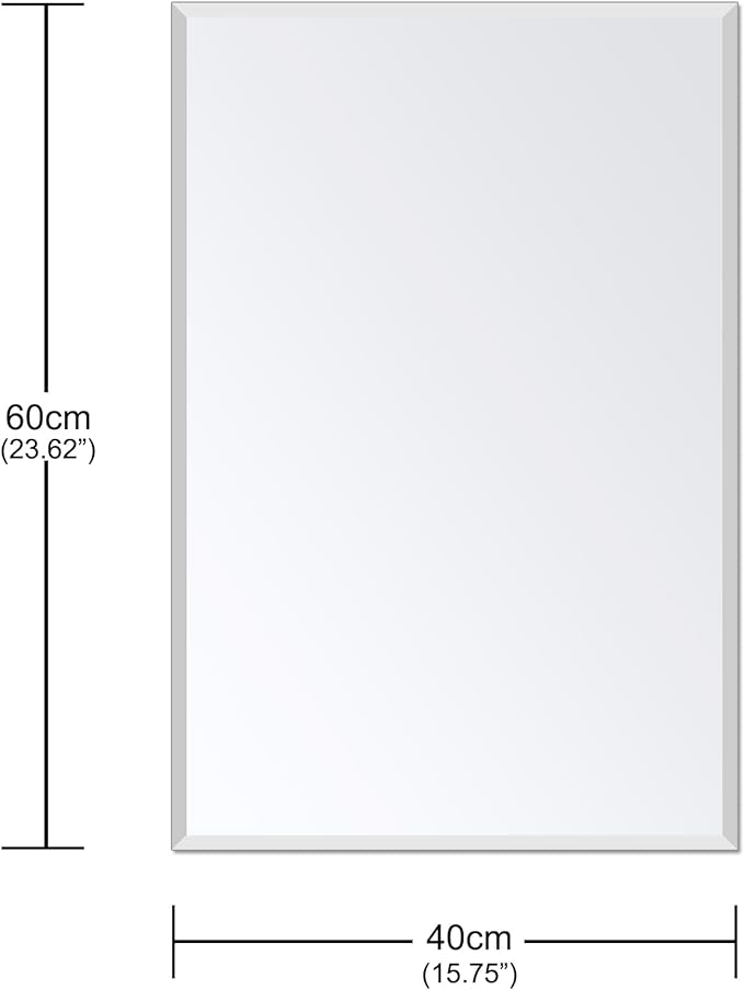 Ruomeng Rectangle Wall Mirror Frameless Bathroom Mirror 16” x 24" Beveled Edge Mirror for Vanity and Entryway