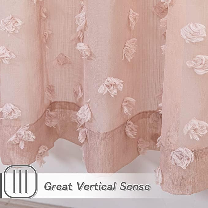 MYSKY HOME Pom Pom Pink Sheer Curtains for Bedroom Girls Room Dusty Rose Curtains 72 Inches Long for Nursery Kids Light Filtering Boho Window Drapes, Rod Pocket, 52" Wide, 2 Panels