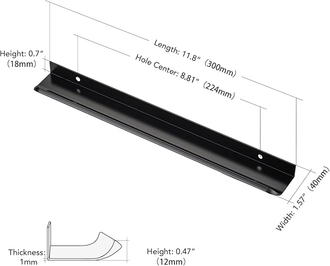 Ravinte Hardware 6 Pack Black Cabinet Handles, 11.8 Inch (300mm) Finger Edge Pulls, 8.8 Inch Hole Center, Finger Pulls for Cabinets