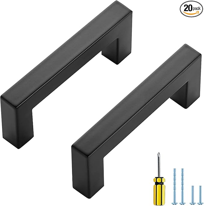 Ravinte 20 Pack Black Cabinet Pulls 3 Inch Square Kitchen Cabinet Handles Matte Black Kitchen Hardware for Drawer Pulls Drawer Handles Come with Screwdriver
