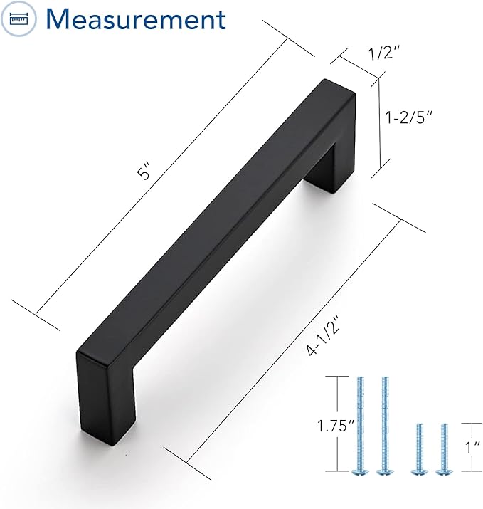 Ravinte 25 Pack Black Cabinet Pulls 4-1/2 Inch Square Kitchen Cabinet Handles Matte Black Kitchen Hardware for Drawer Pulls Drawer Handles Come with Screwdriver