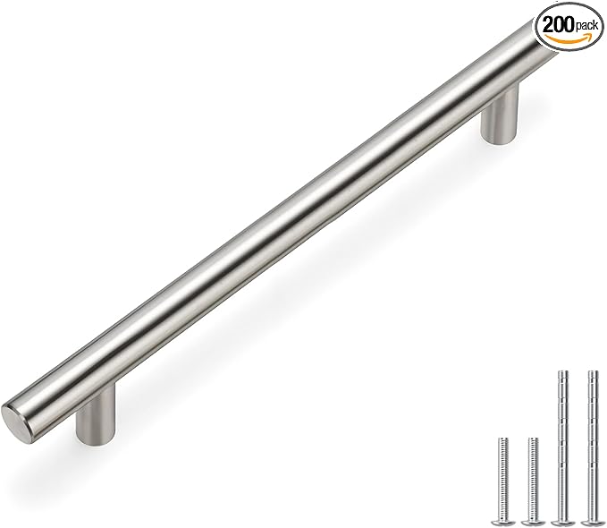 homdiy (200 Pack Drawer Pulls Brushed Nickel Cabinet Pulls HD201SN Cabinet Hardware Euro Style Drawer Handles 6-1/4in Hole Centers Kitchen Cabinet Handles Cupboard Handles