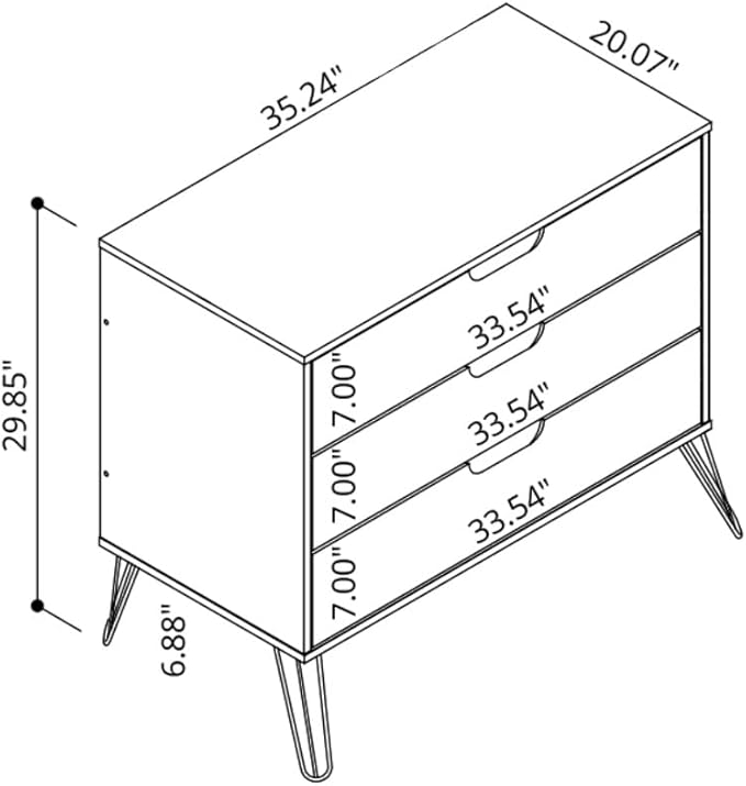 Manhattan Comfort Rockefeller 3 Drawer Dresser for Bedroom Storage, Nursery, Closet, Living Room, Entryway, TV Stand for Screens up to 32 Inches, Anti-Tip Kit Included, Set of 1, White