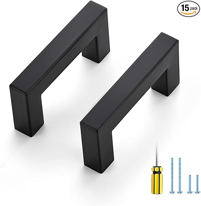 Ravinte 15 Pack Square Cabinet Pulls 2-1/2 Inch Black Kitchen Cabinet Handles Matte Black Kitchen Hardware for Cabinet Black Drawer Pulls Drawer Handles Come with Screwdriver