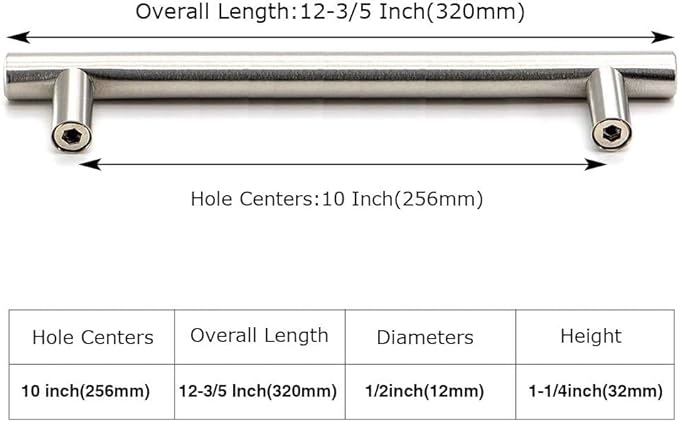 homdiy Cabinet Handles Brushed Nickel Cabinet Pulls - 5Pack Cabinet Door Pulls 10in Hole Centers Kitchen Cabinet Handles