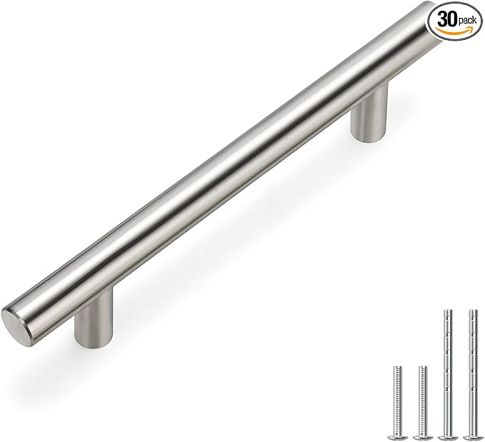 homdiy Cabinet Pulls Brushed Nickel Kitchen Cabinet Handle 3-3/4In Hole Centers 30Pack - HD201SN Stainless Steel Drawer Pulls Nickel Cabinet Hardware Pulls Handles for Bathroom