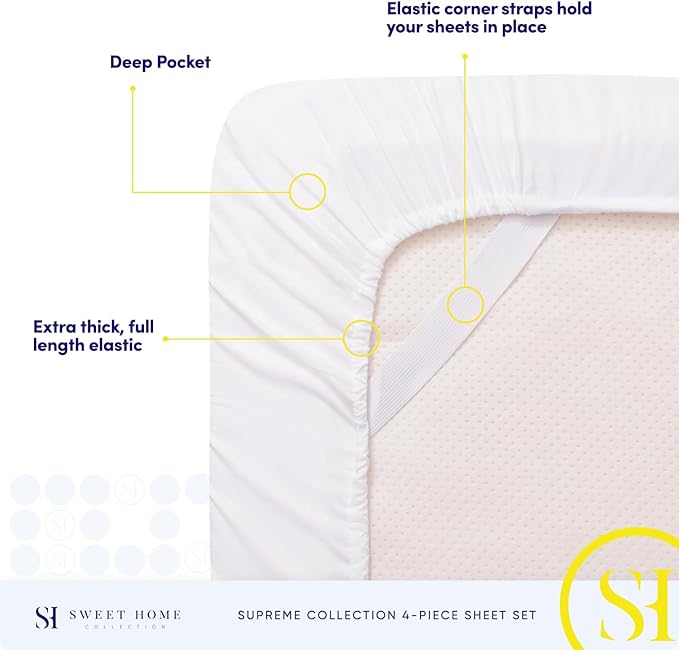 Twin Sheets - Breathable Luxury Sheets with Full Elastic & Secure Corner Straps Built In - 1800 Supreme Collection Extra Soft Deep Pocket Bedding Set, Sheet Set, EXTRA DEEP pocket - Twin, White