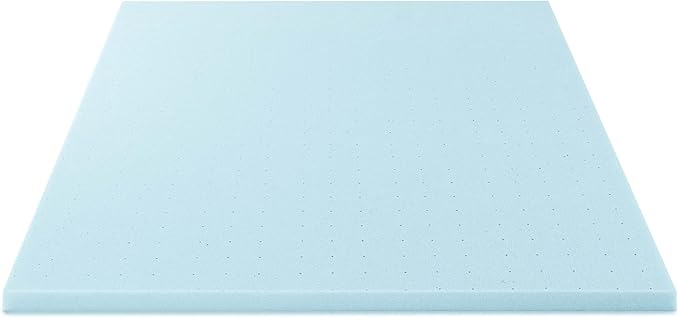 Best Price Mattress 2 Inch Ventilated Memory Foam Mattress Topper, Cooling Gel Infusion, Dorm Essentials, Short Queen Blue