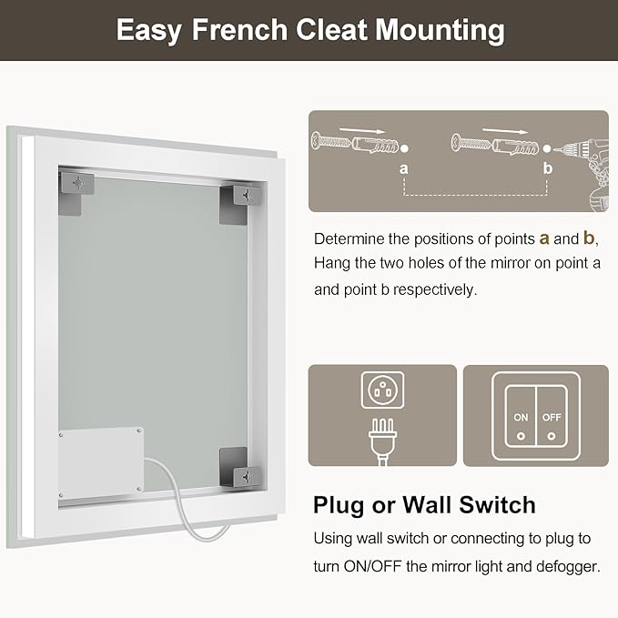 24x32 LED Bathroom Mirror with Lights, Brighter Backlit + Front Lit, Tempered Glass, Dimmable, Multiple Light Modes, Anti-Fog Lighted Bathroom Vanity Mirror for Wall, Memory Function