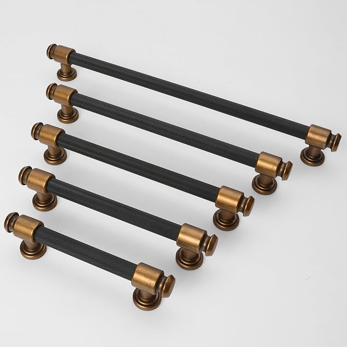 10 Pack 7-1/2 inch(192mm) Black and Antique Brass Kitchen Cabinet Handles Knurled Cabinet Pulls Black Drawer Pulls Kitchen Cabinet Hardware