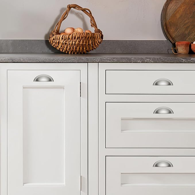 khtumeware 2 Pack 3-1/2" Drawer Pulls Brushed Satin Nickel Cabinet Cup Pulls Kitchen Hardware Cabinet Handles Drawer Handles Knobs 3.5 inch Hole Center