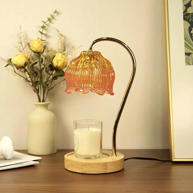 Dimmable Flower Candle Warmer Lamp, Fall Candle Warmer with Timer & 4Bulbs, Womens Gifts for Christmas Birthday, Unique Home Decor for Bedroom Fall Decor (Orange)