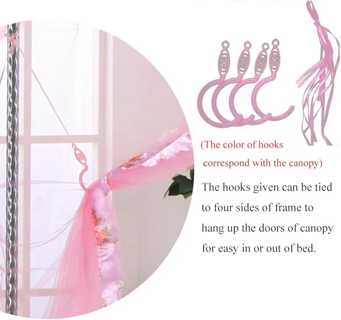 Pink Canopy Netting for Bed - 4 Corner Canopy for Beds, Canopy Bed Curtains, Bed Canopy for Girls Adults, Bedroom Decor (Full Size, Pink)