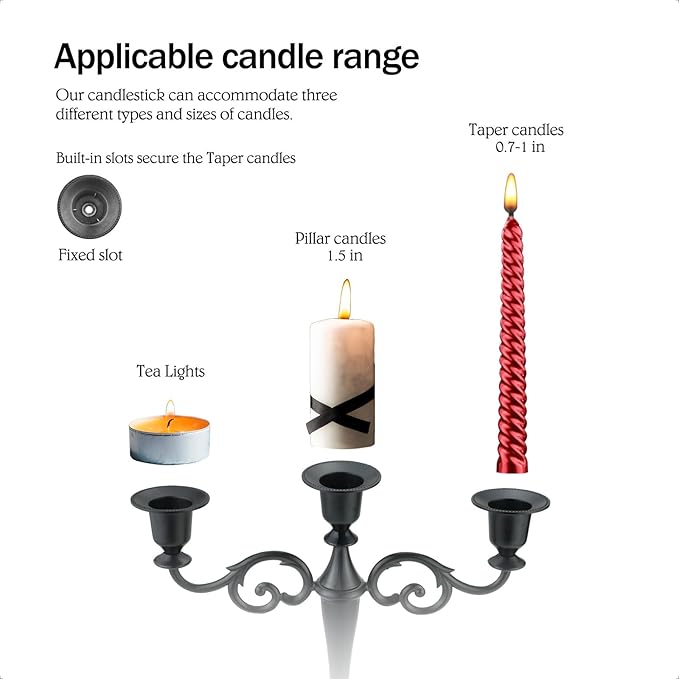 3 Candle Metal Candelabra Candlesticks Holder for Formal Events, Wedding, Church, Holiday Décor, Halloween – Taper Candle Holder Stand Centerpiece Elegant Decoration Piece for Table,Silver