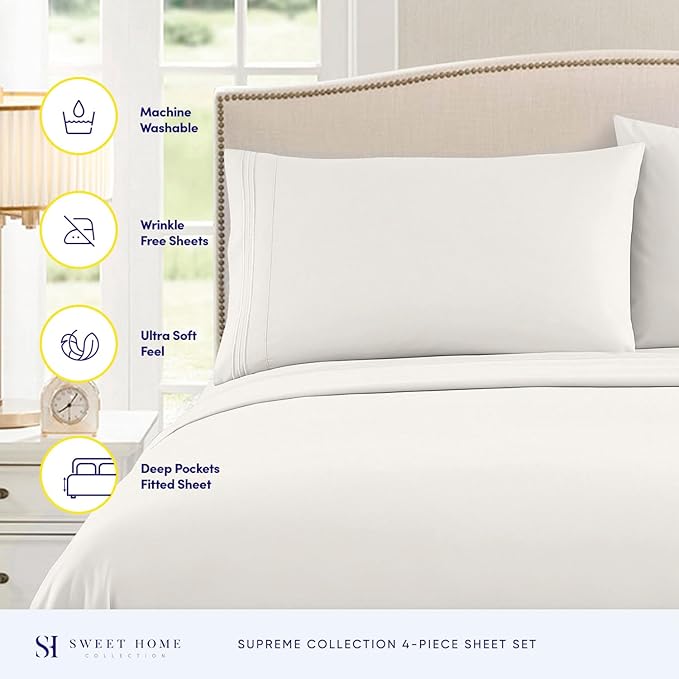 Twin Sheets - Breathable Luxury Sheets with Full Elastic & Secure Corner Straps Built In - 1800 Supreme Collection Extra Soft Deep Pocket Bedding Set, Sheet Set, EXTRA DEEP pocket - Twin, Ivory
