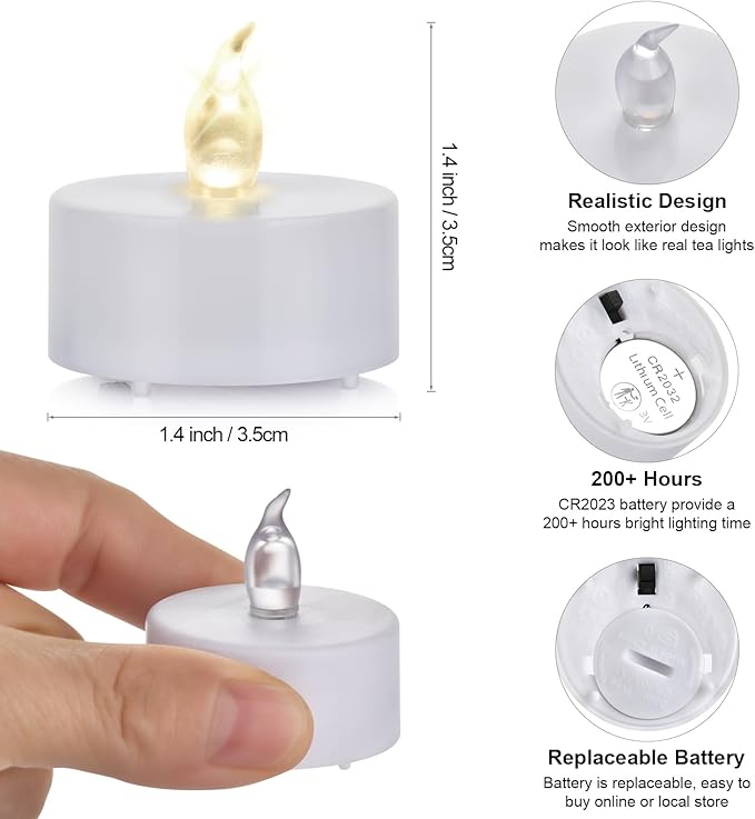 LED Tea Lights Candles- 24PACK Warm Yellow Flameless Candles Realistic and Bright Flickering Long Lasting 200Hours for Holiday Celebration,Party,Home Decoration,Battery Operated