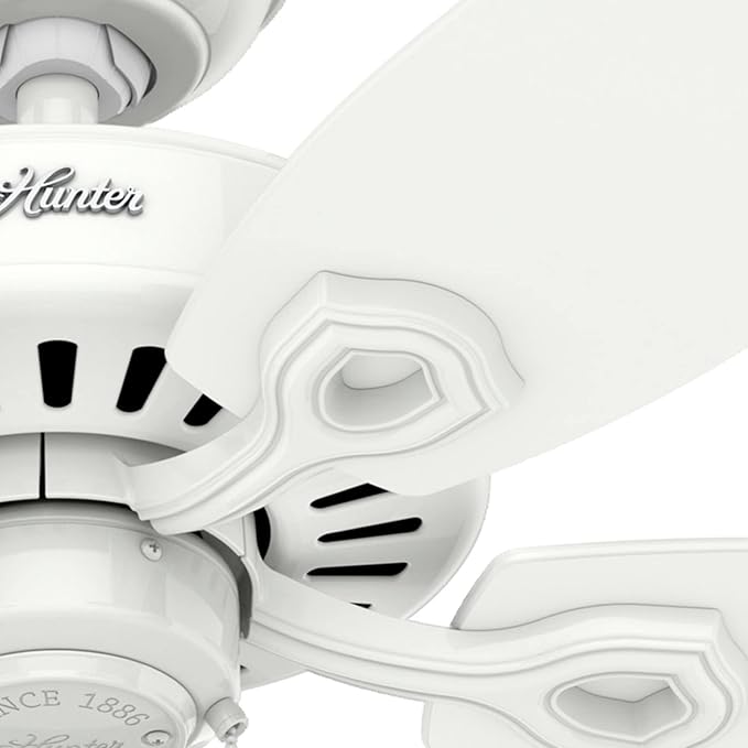 Hunter 52 inch Indoor Ceiling Fan No Light with Pull Chain - White Ceiling Fan without Light, Standard Mount, 5 Blades, For Bedroom, Living Room, or Kitchen - Builder Elite 53240, Snow White