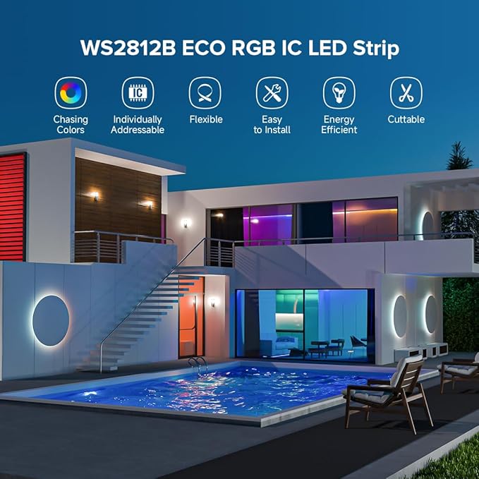 BTF-LIGHTING WS2812B RGB ECO LED Strip, Chasing Effects 5050SMD Individually Addressable 3.3FT 144(2X72) Pixels/m Flexible Dream Color IP30 for Bedroom DIY Projects DC5V (No Adapter or Controller)