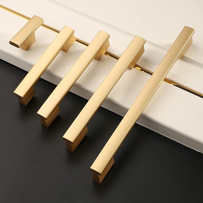 Asidrama 10 Pack 3.75 Inch(96mm) Matte Champagne Gold Kitchen Cabinet Handles, Cabinet Pulls Gold Kitchen Cabinet Hardware for Cupboard Drawer Pulls