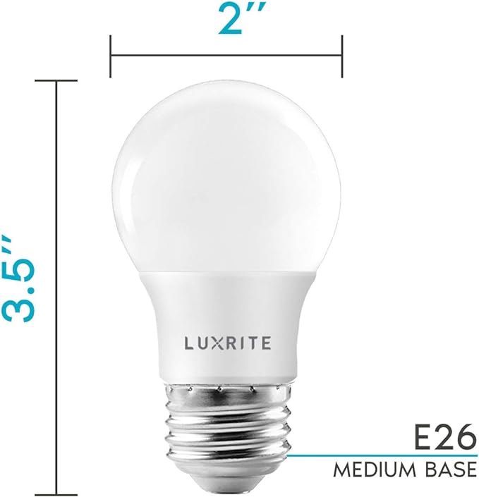 LUXRITE A15 LED Bulb 40W Equivalent, 7W, 4000K (Cool White), 600 Lumens, Enclosed Fixture Rated, Dimmable Ceiling Fan Light Bulbs, E26 Medium Base, UL Listed - Indoor and Outdoor (12 Pack)