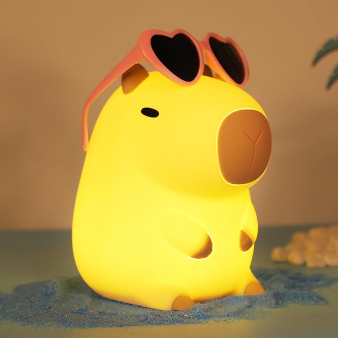 Attivolife Capybara Night Light, Sunglasses Capybara Silicone Lamp for Girls, Touch Nightlight Portable with Dim, Funny Bathroom Table Decor Birthday Xmas Gift for Women Friends（Pink Glasses）