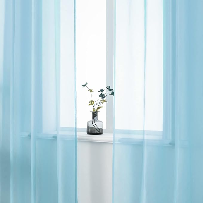 DUALIFE Sky Blue Voile Sheer Curtains Grommet,Look Semi Natural Light Flow Sheer Curtain Panels,Elegant Solid Color Touch Soft Drapes, 52X45 Inch for Living Room Bedroom,Set of 2 Panels Baby Blue
