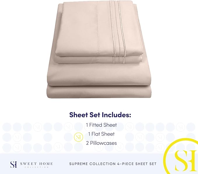 California King Sheet Sets - Breathable Luxury Sheets with Full Elastic & Secure Corner Straps Built In - 1800 Supreme Collection Cal King Deep Pocket Bedding Set, Sheet Set, California King, Beige