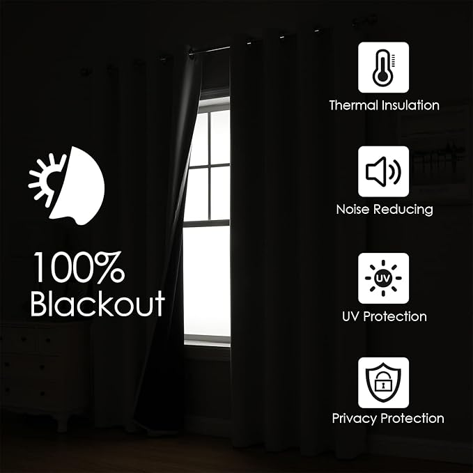 ChrisDowa 100% Blackout Curtains 84 inch Long for Bedroom with Black Liner, Extra Wide 2 Thick Layers Total Blackout Thermal Insulated Grommet Window Curtains 2 Panels Set (Brown, 60 x 84 Inch)