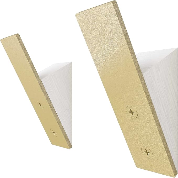 Homeforia Gold Wall Coat Hooks, High End White Wood & Gold Metal Wall Mounted Clothing Hook, Mid-Century Modern Clothes Hooks, Heavy Duty Wooden Hook for Hanging Coats, Hats, Towels & More, Set of 2