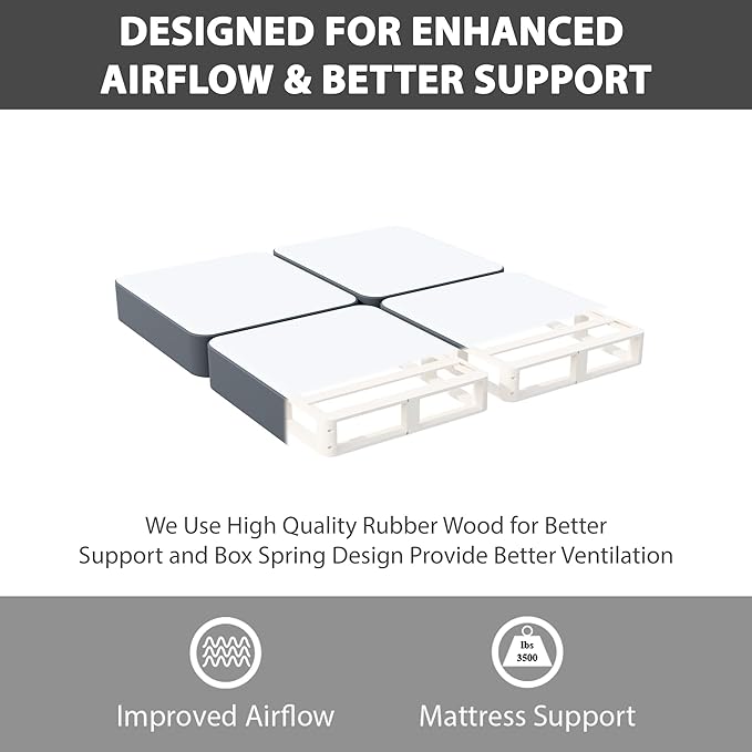 Nutan, 8-Inch Sturdy Wood Box Spring for Mattress Support - Durable and Fully Assembled, Natural Wood Foundation for King(Fold), Gray