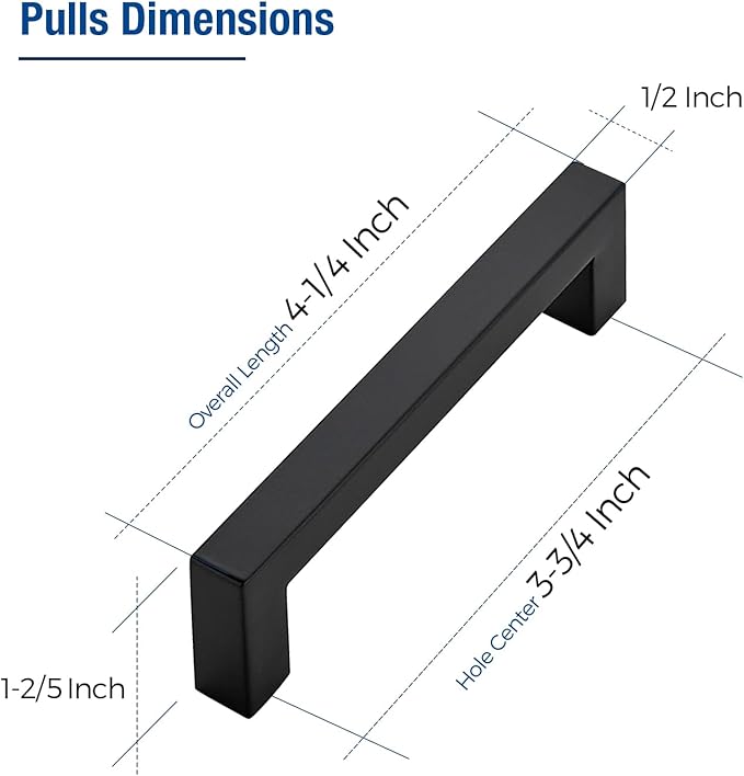JOY DECOR 30 Pack Cabinet Handles, Black Cabinet Pulls, 3-3/4 Inch Kitchen Closet Handles Square Drawer Pulls Stainless Steel Drawer Hardware, 96mm Hole Centers