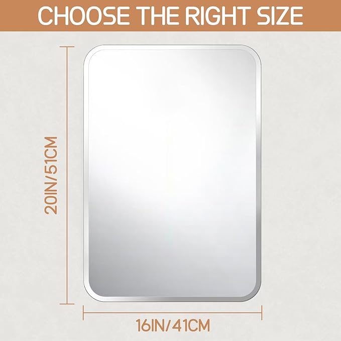 Frameless Bathroom Mirror for Over Sink,Wall Mounted Vanity Mirrors 16x20in,Rounded Rectangle Mirror Frameless with Polished Edge for Bedroom,Living Room,Entryway,Shatterproof (Horizontal/Vertical)