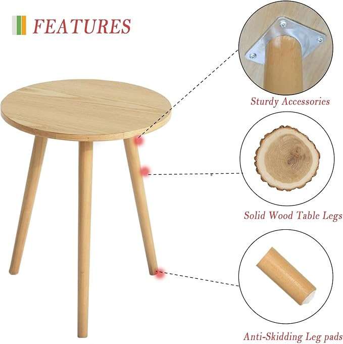 AWASEN Side Table Round, Small Accent Table Nightstand Modern End Table for Living Room Bedroom Office Small Spaces, 16''D x 19.5''H(Natural Walnut)
