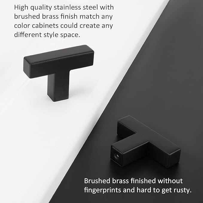 LONTAN 50 Pack Kitchen Cabinet Knobs Black Knobs for Dresser Drawers Sqaure Black Cabinet Hardware for Bathroom Cupboard,Stainless Steel