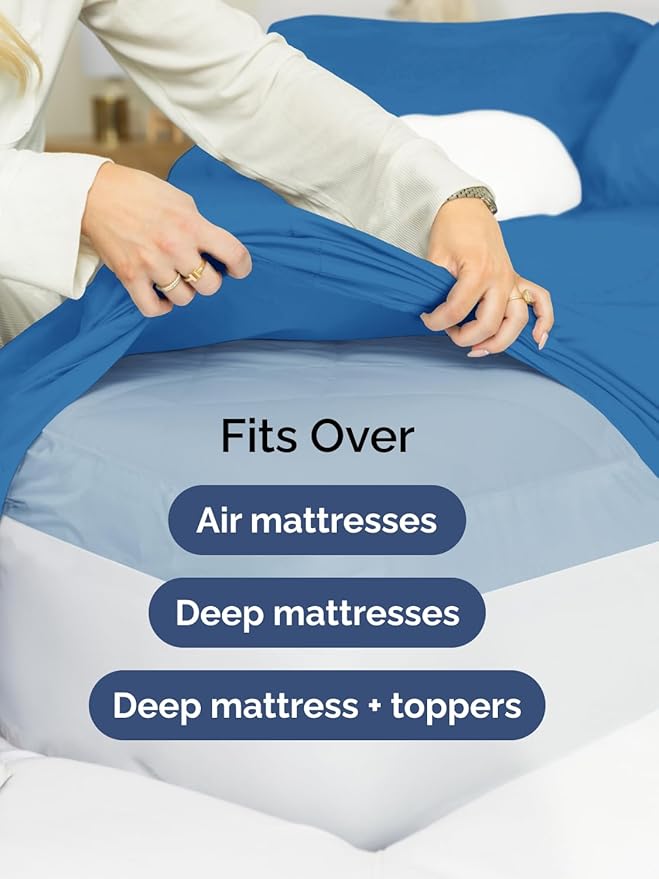 Extra Deep Twin Sheet Set - 4 Piece Breathable & Cooling Sheets - Hotel Luxury Bed Sheets Set - Easy & Secure Fit - Soft, Wrinkle Free & Comfy Sheets Set - Royal Blue Sheet Set with Extra Deep Pockets