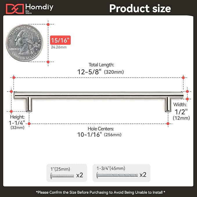 homdiy Brushed Nickel Cabinet Pulls Cabinet Handles, 7-1/2in(192mm) Center to Center Dresser Drawer Handles Silver Drawer Pulls for Kitchen, Bedroom, Bathroom, Wardrobe Hardware