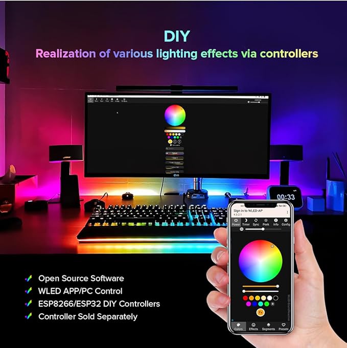 BTF-LIGHTING WS2812B RGB ECO LED Strip, Chasing Effects 5050SMD Individually Addressable 16.4FT 30Pixels/m 150Pixels Flexible Dream Color IP67 for Bedroom DIY Projects DC5V(No Adapter or Controller)