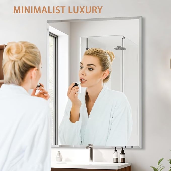 Frameless Mirror for Bathroom Vanity,20x26in Wall Mounted Mirrors for Over Sink Decorative Rectangular Frameless Mirror,With Polished Edge,Hangs Horizontally Or Vertically,Entryways,Room,Shatterproof