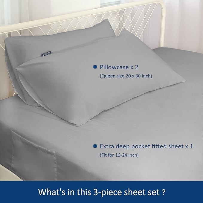 Extra Deep Pocket Full Sheet Set for Air Mattress - Deep Pocket Sheets Full Bed Sheets Set - Sheets with Pockets on Side - Easily Fits Extra Deep 16 in to 24 in Pillow Top Air Mattress (Grey)