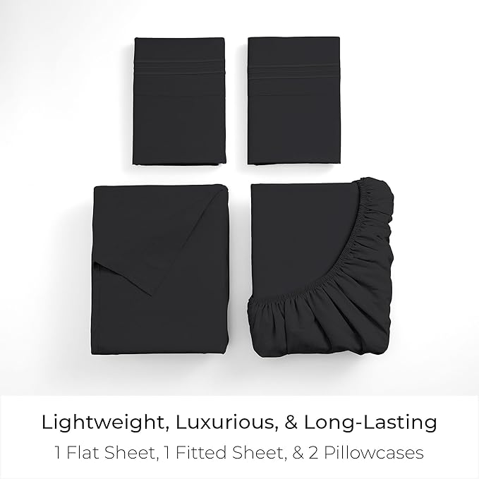 Mellanni King Sheets Set - 4 PC Iconic Collection Bedding - Hotel Luxury, Extra Soft, Cooling Bed Sheets - Wrinkle, Fade, Stain Resistant (King, Black)