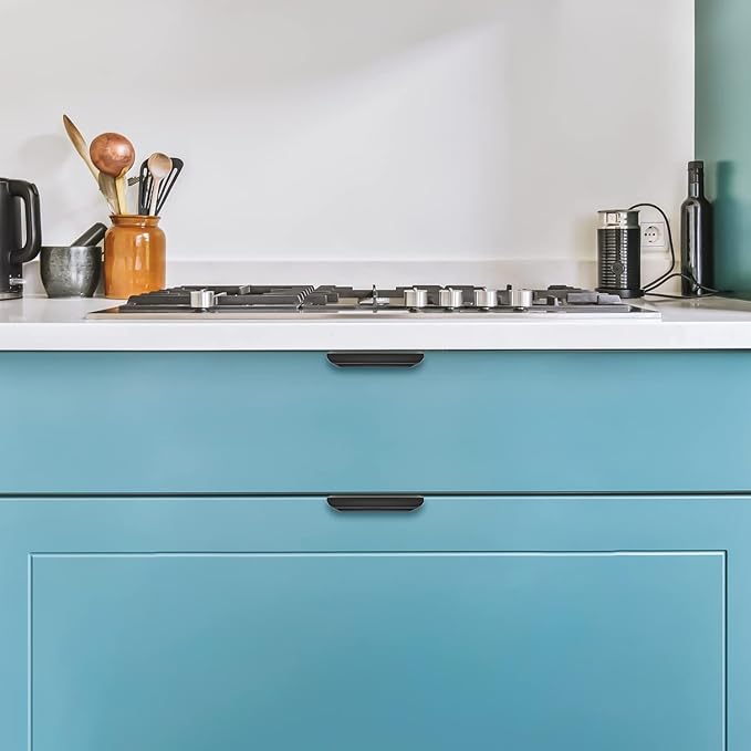 Ravinte Hardware 6 Pack Black Cabinet Handles, 3.15 Inch (80mm) Finger Edge Pulls, 2-1/2 Inch Hole Center, Finger Pulls for Cabinets