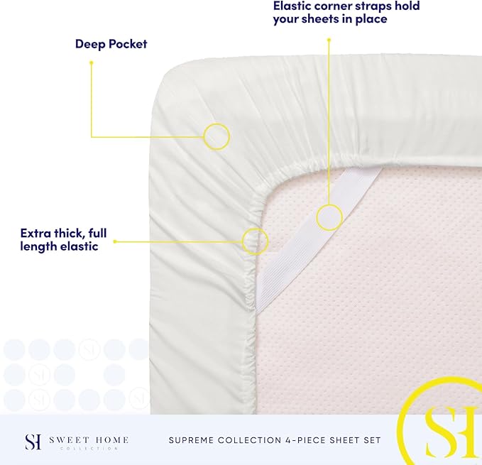 King Size Sheets - Breathable Luxury Bed Sheets with Full Elastic & Secure Corner Straps Built In - 1800 Supreme Collection Extra Soft Deep Pocket Bedding, Sheet Set, EXTRA DEEP pocket - King, Ivory
