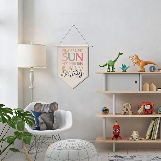 Nursery Decor Bedroom Wall Art Decor Motivational Bedroom Playroom Wall Art Decorations, My Sun My Moon and All of My Stars,Canvas Hanging Flag Banner Decor Gift for Girl Boy Room Playroom Front Door
