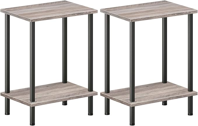 HOOBRO End Tables Set of 2, Small Side Table, Nightstand with 2-Layer Storage Shelves, Sofa Table for Small Spaces, Living Room, Bedroom, Stable Frame, Easy Assembly, Greige and Black BG09BZP201