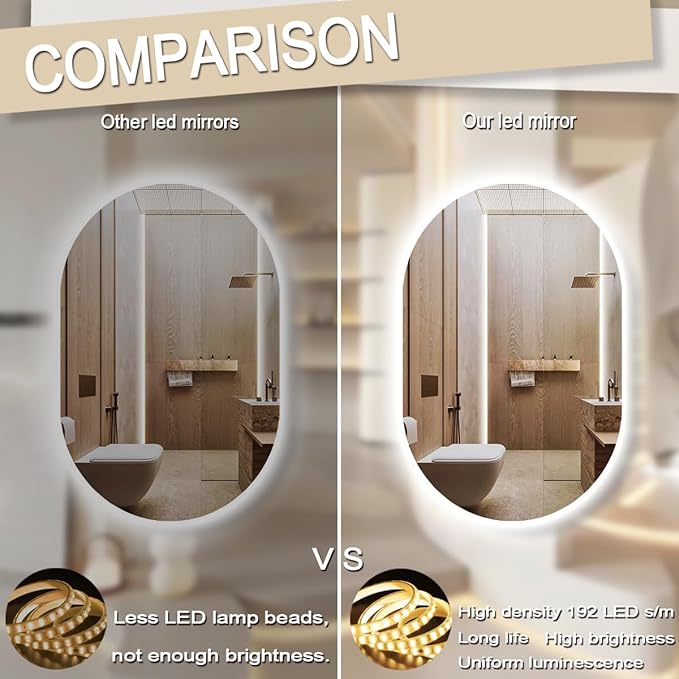 THEKLA 24 x 32 Inch Backlit Oval Lighted Vanity Mirror with Lights Smart Memory 3 Color Dimmable AntiFog 32" Frameless LED Oval Backlit Mirror for Bathroom Makeup Table Wall Vertical/Horizontal Mount